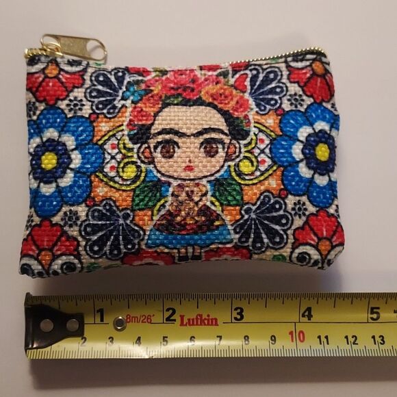 Frida Kahlo Coin Purse Colorful Floral Patterned Cosmetic Bag Zippered - Picture 3 of 4
